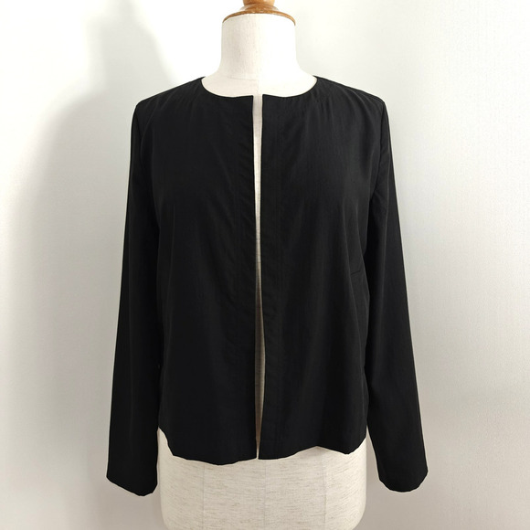 Eileen Fisher Open Front Jacket Size Small Black Lightweight Tencel Pockets - Picture 2 of 7